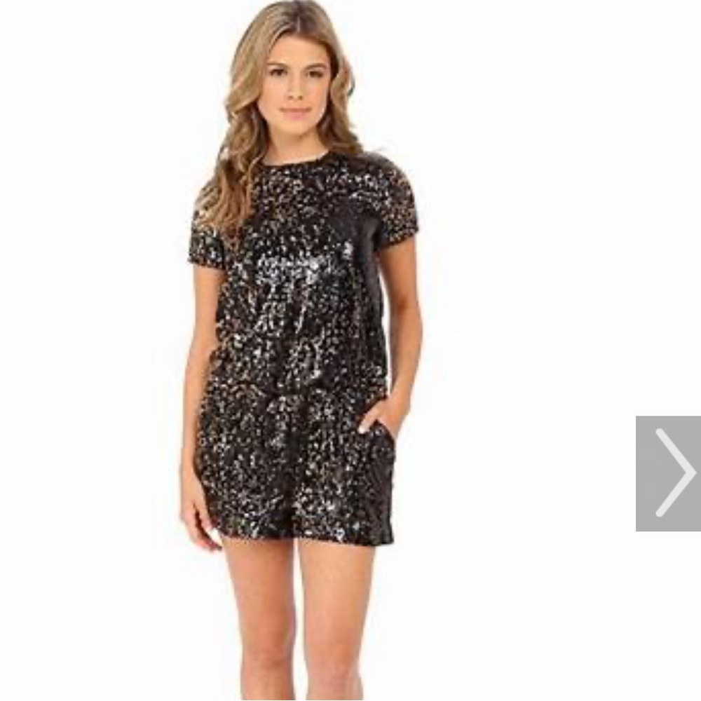 Shoshanna Gold Sequin Zena Back Tie Romper Size 10